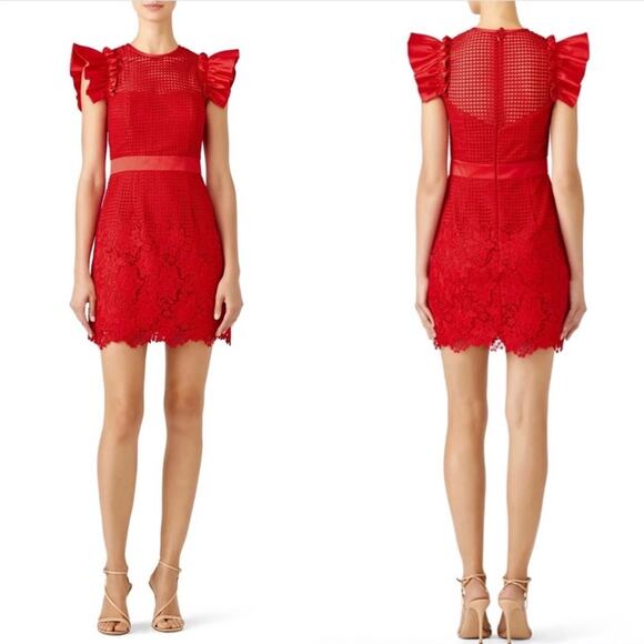 United Wood Cherry Red Karlie Sheath Eyelet Lace Ruffle Tank Floral Mini Dress 2 - Picture 1 of 16